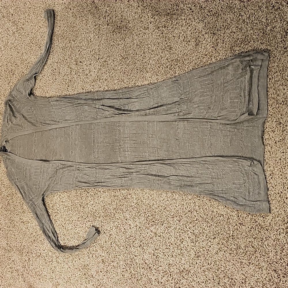 Torrid Long Pointelle Grey Open Duster Sweater 1